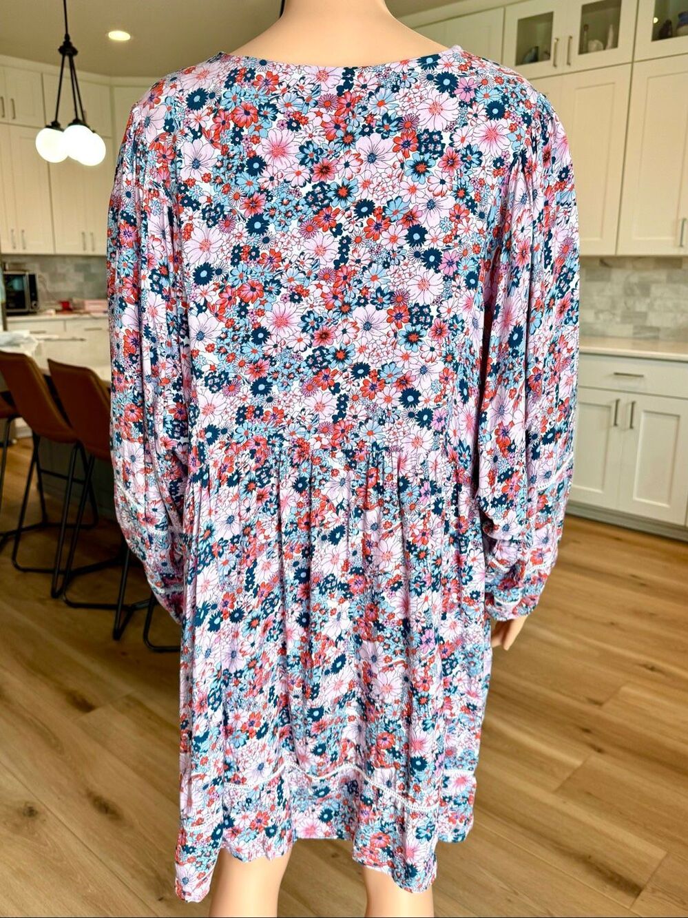 NWOT Natural Life Pink Floral Babydoll Mini Dress Boho Balloon Sleeve Medium - Picture 4 of 6